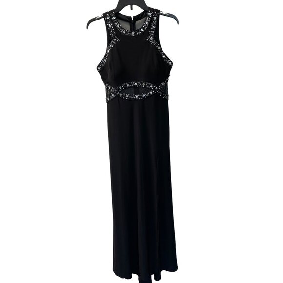Morgan & Co Womens Formal Evening Long Maxi Dress Rhinestones Black Size 7/8 - Picture 1 of 9